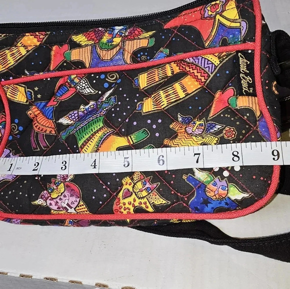 Laurel Burch Flying Cats Multicolored Quilted Top Zip Adjustable Strap Bag - Picture 7 of 9